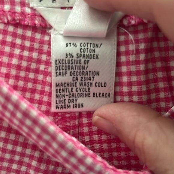 Talbots Petite VTG Pink Checkered pant Hand sewn Floral Embroidery Hong Kong - Picture 6 of 7